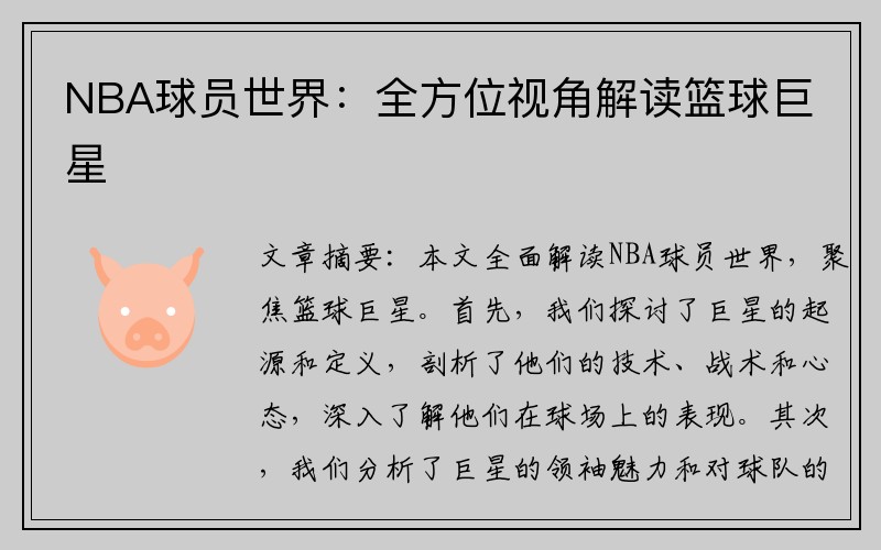 NBA球员世界：全方位视角解读篮球巨星